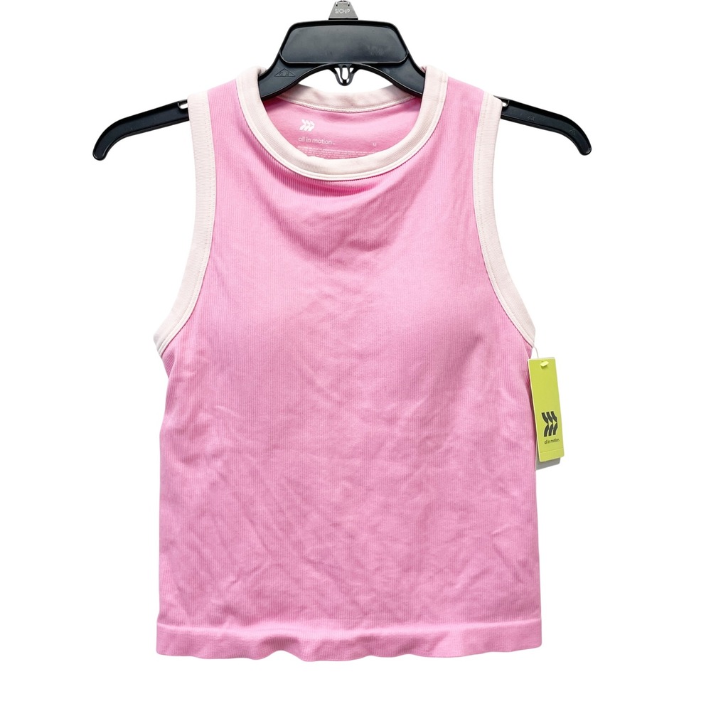 All in Motion Women's Pink Ribbed Seamless Support Tank Top Size Medium